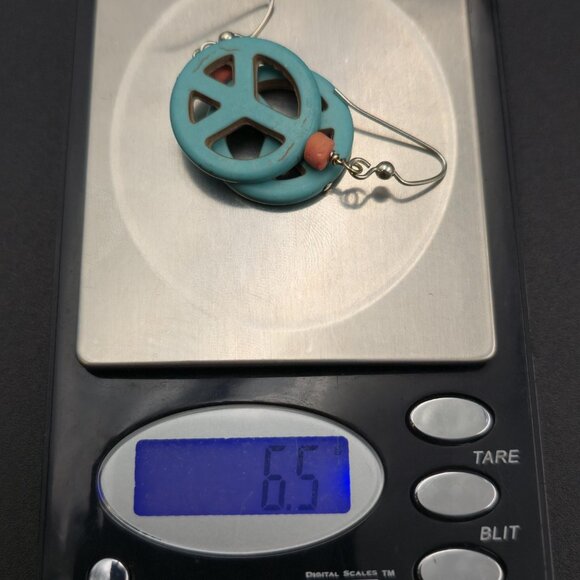 Sterling Silver Howlite Stone Peace Symbol Earrings A6748 - Picture 6 of 6